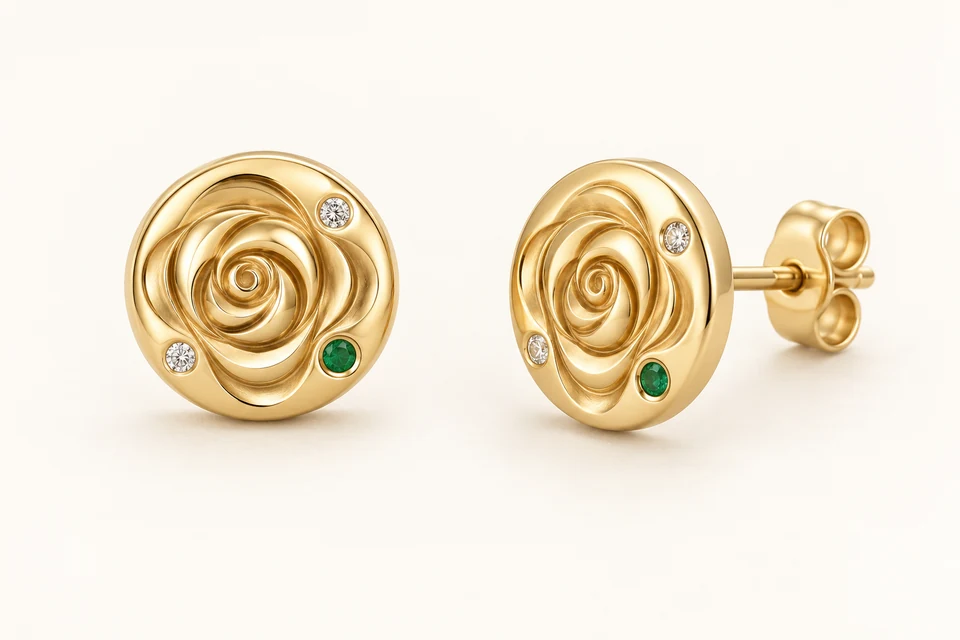 Rosa esencial, aretes